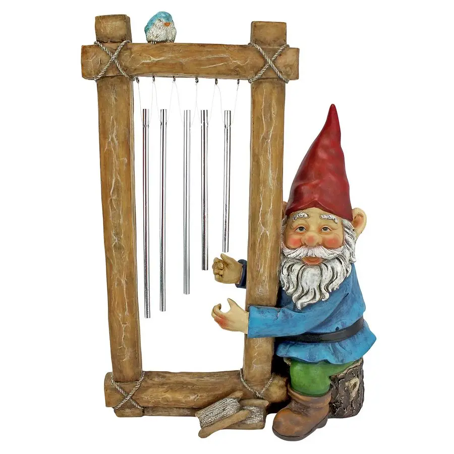 

HF5152401 Garden Gnome Statue Ringing His Chimes Garden Gnome Lawn Gnome,full color