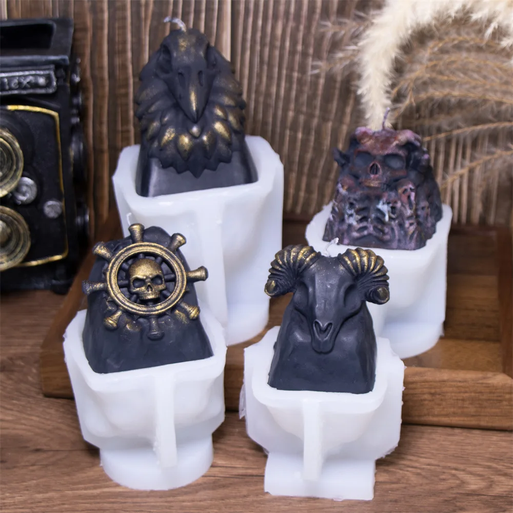 

Halloween Horned Skull Candle Silicone Mold Scented Candle Decoration Plaster Resin Vulture Decoration Epoxy Resin Molds