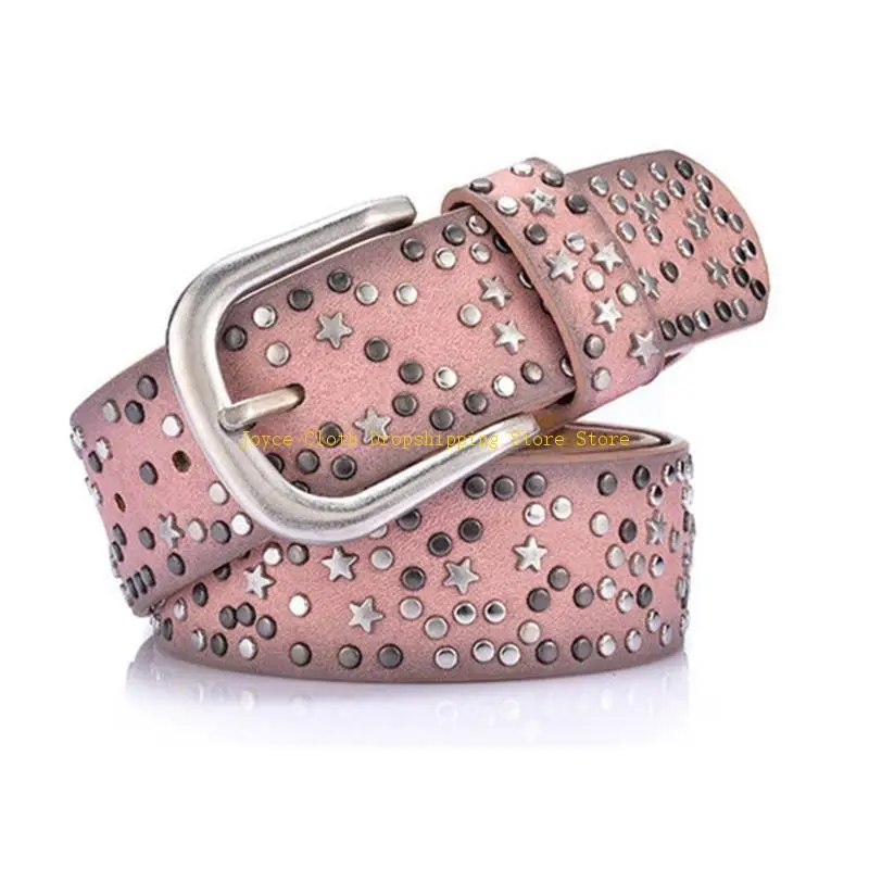

Adult Studded Star Belt for Dress Adjustable Pin Buckle Waist Belt Adjustable Buckle Wide Waist Belt Ladies Skirt Belt 10CD
