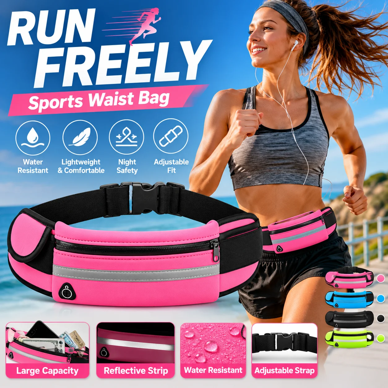 Running waist bag, multifunctional sports, close fitting fitness, marathon, mobile waist bag, men's and women's water bottle bag