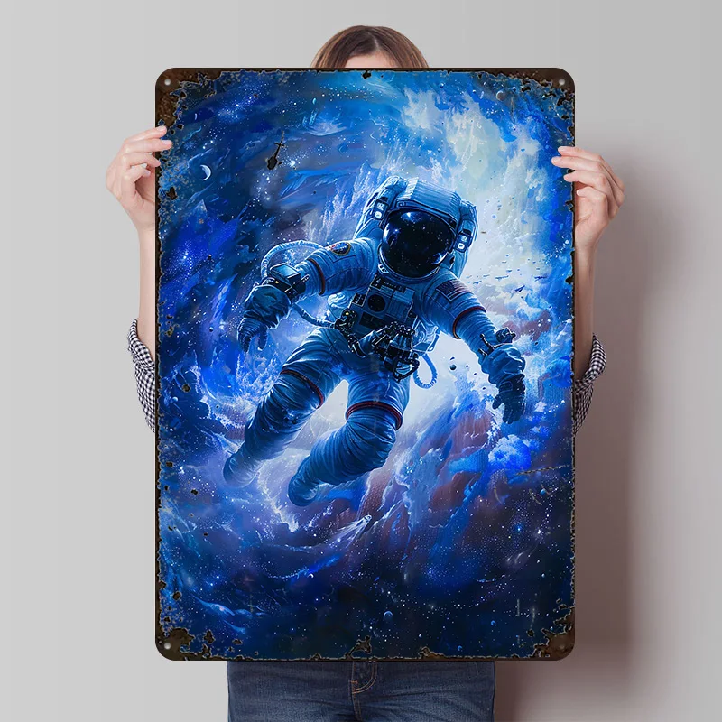 Astronaut im Weltraum Poster, personalisierte Vintage-Metallschilder, Wandkunst, Retro-Blechschild für die Inneneinrichtung, Schlafzimmer, Zuhause