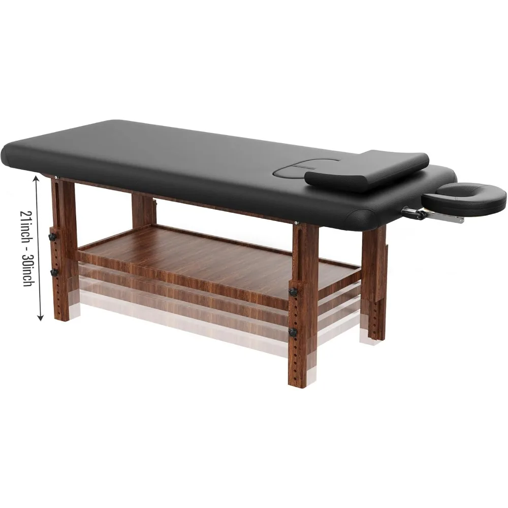 700LBS Stationary Massage Table Adjustable Face Pillow and Adjustable Legs , Spa Facial Professional Massage Bed, Wood Frame