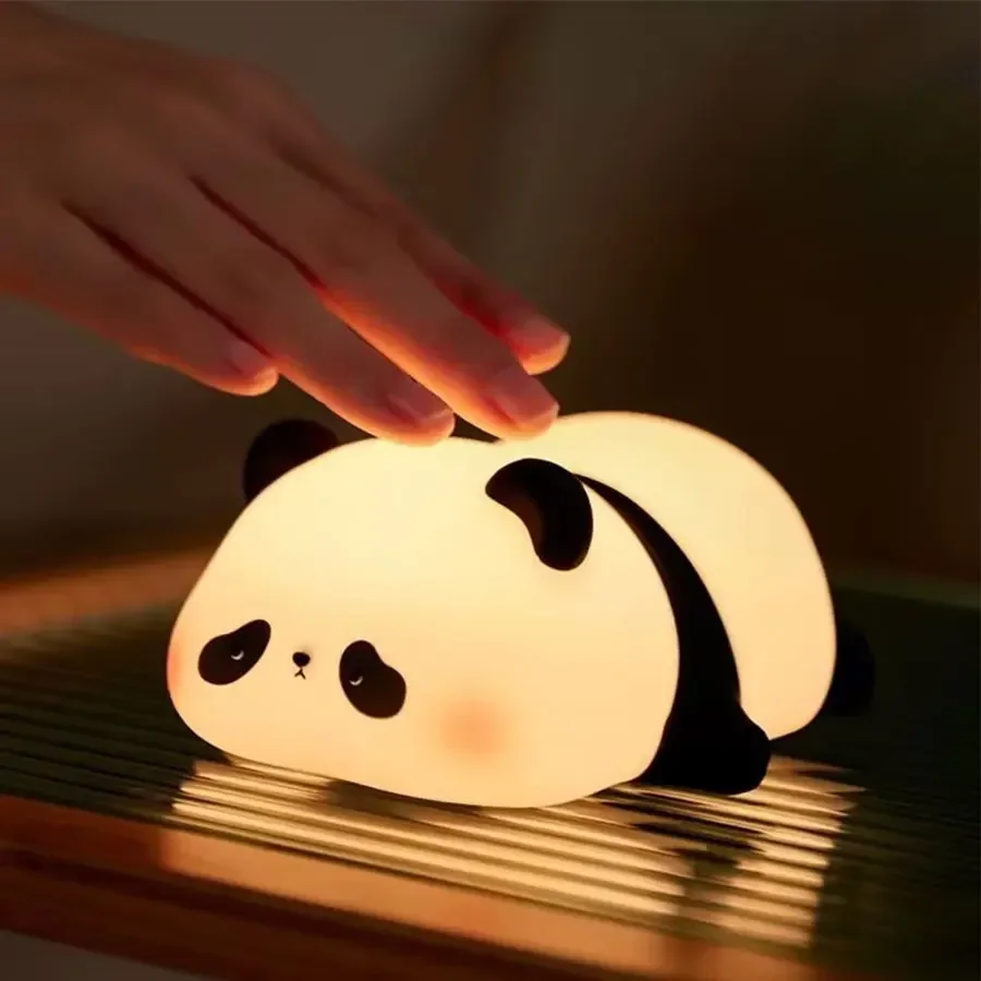 USB Rechargeable LED Night Light Cartoon Panda Silicone Night Lamp Bedroom Bedside Decor Table Lamp Children Nightlight Gift