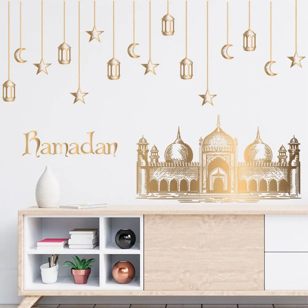 Multicolor Eid Mubarak Wall Stickers Lantern Castle Star Moon Ramadan Kareem Decals Accessories Eid Al-fitr Mural