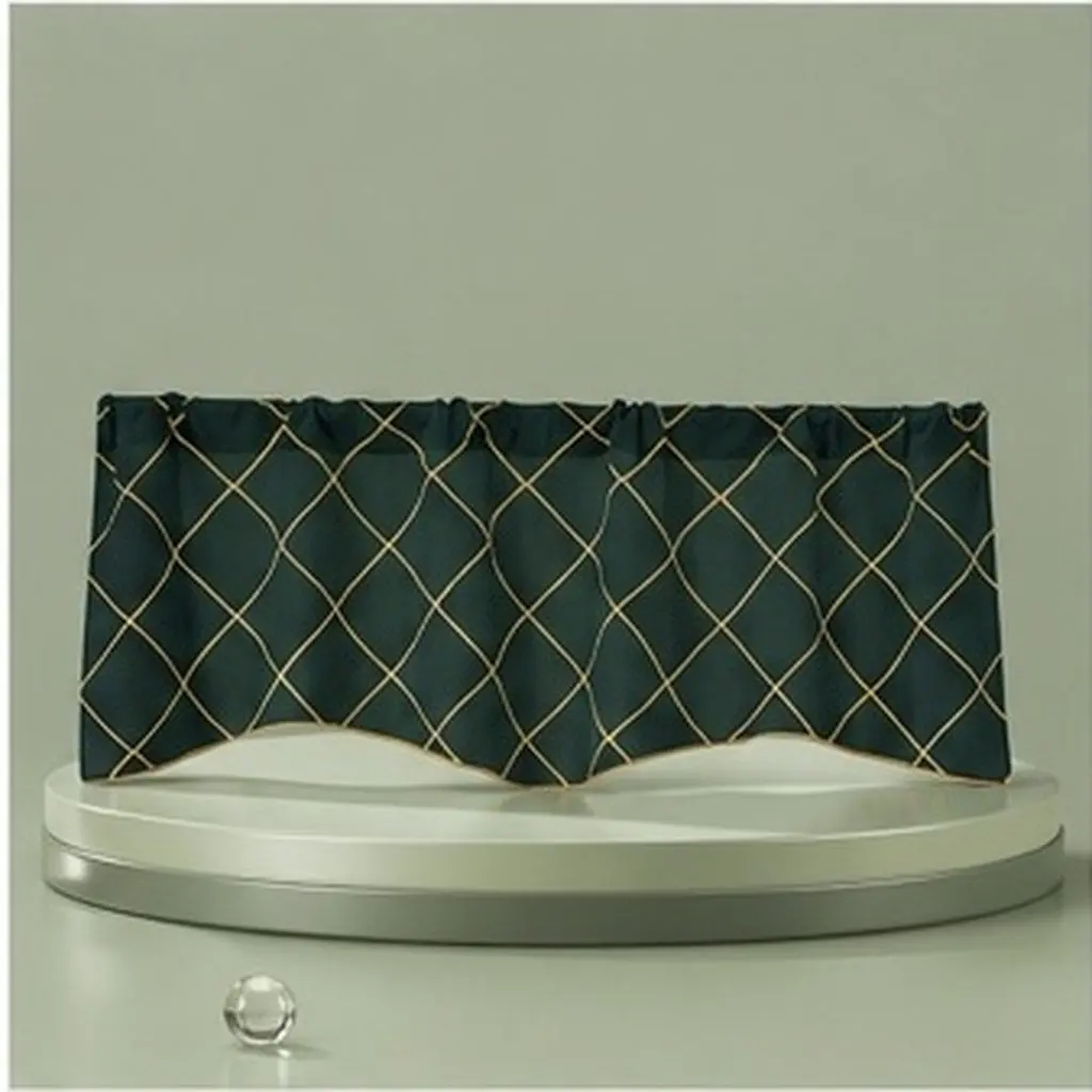 Household Short Curtain Window Short Curtains for Kitchen Bar Cabinet Geometric Dark Green Embroidery Rustic Window Shade Door