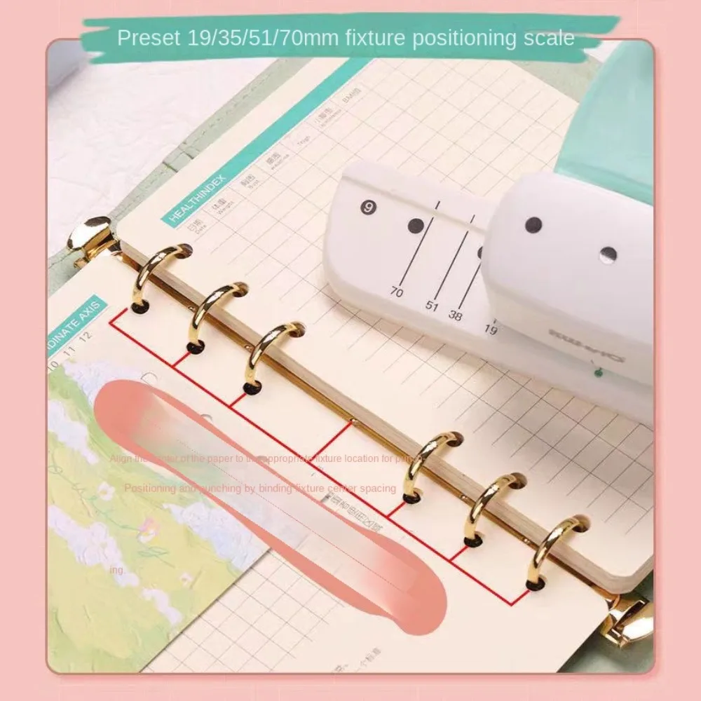 Adjustable Loose Leaf Paper Hole Punch 8 Sheet Capacity Stationery 3 Hole Paper Puncher Universal Green 4mm Hole Puncher