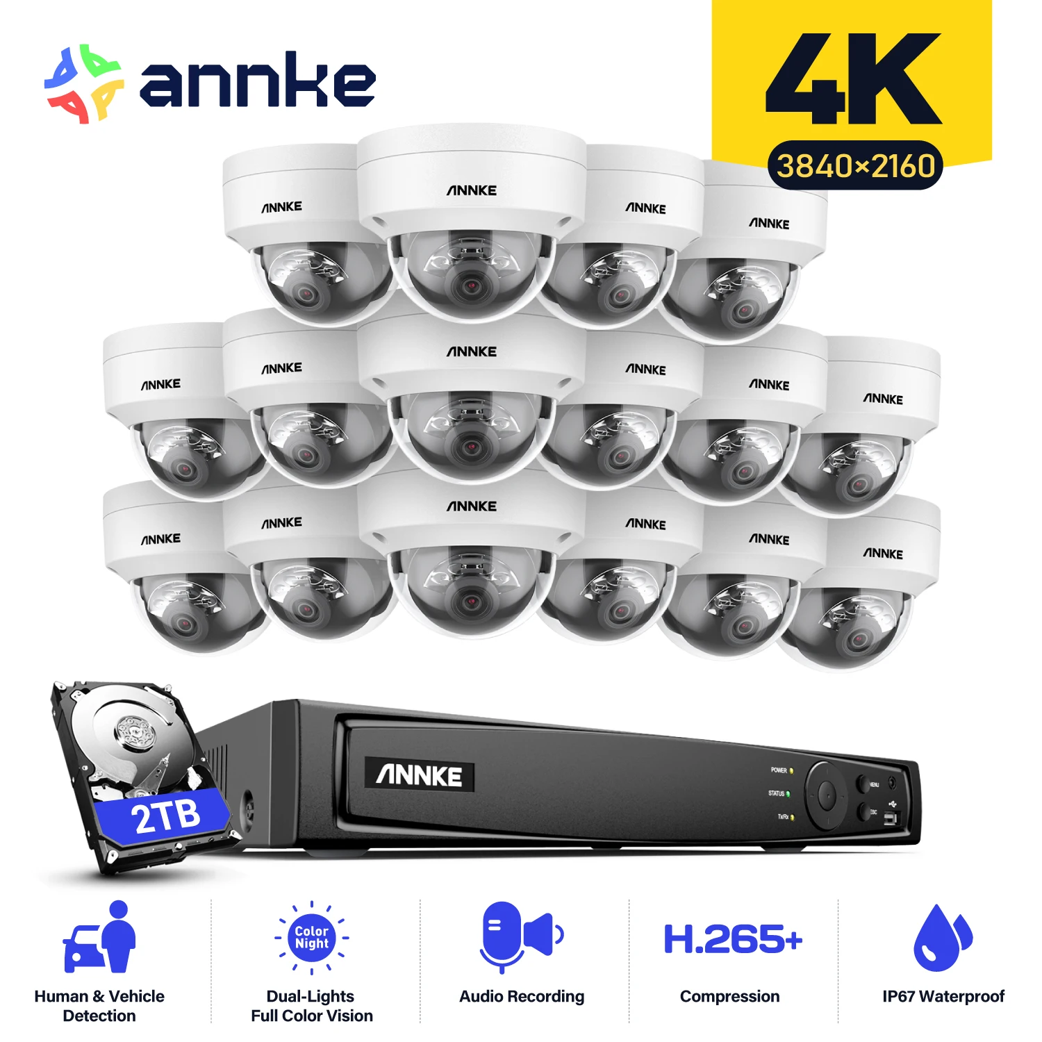 

ANNKE 4K 8MP POE Сетевые камеры видеонаблюдения Система с 16 шт. интеллектуальные камеры безопасности с двойным освещением Обнаружение движения
