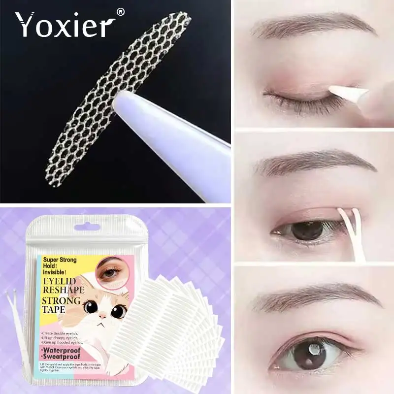 Invisible Double Fold Eyelid Tape Waterproof Lace Sticker Nature Clear Beige Stripe Self-Adhesive Natural Eye Makeup With Tools