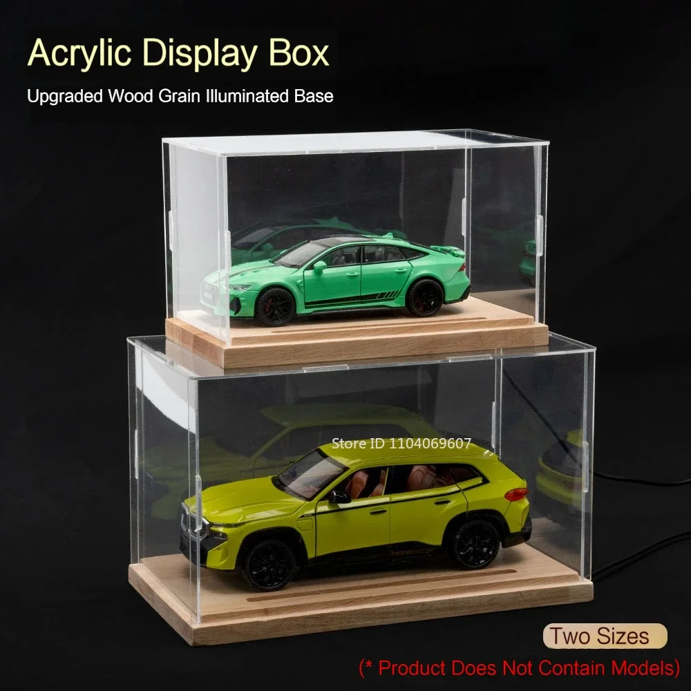 1:9 1:24 1:32 Scale Acrylic Glass Dust Cover Car Model Toy Show Box with LED Lights Wooden Base Transparent Plastic Display Box