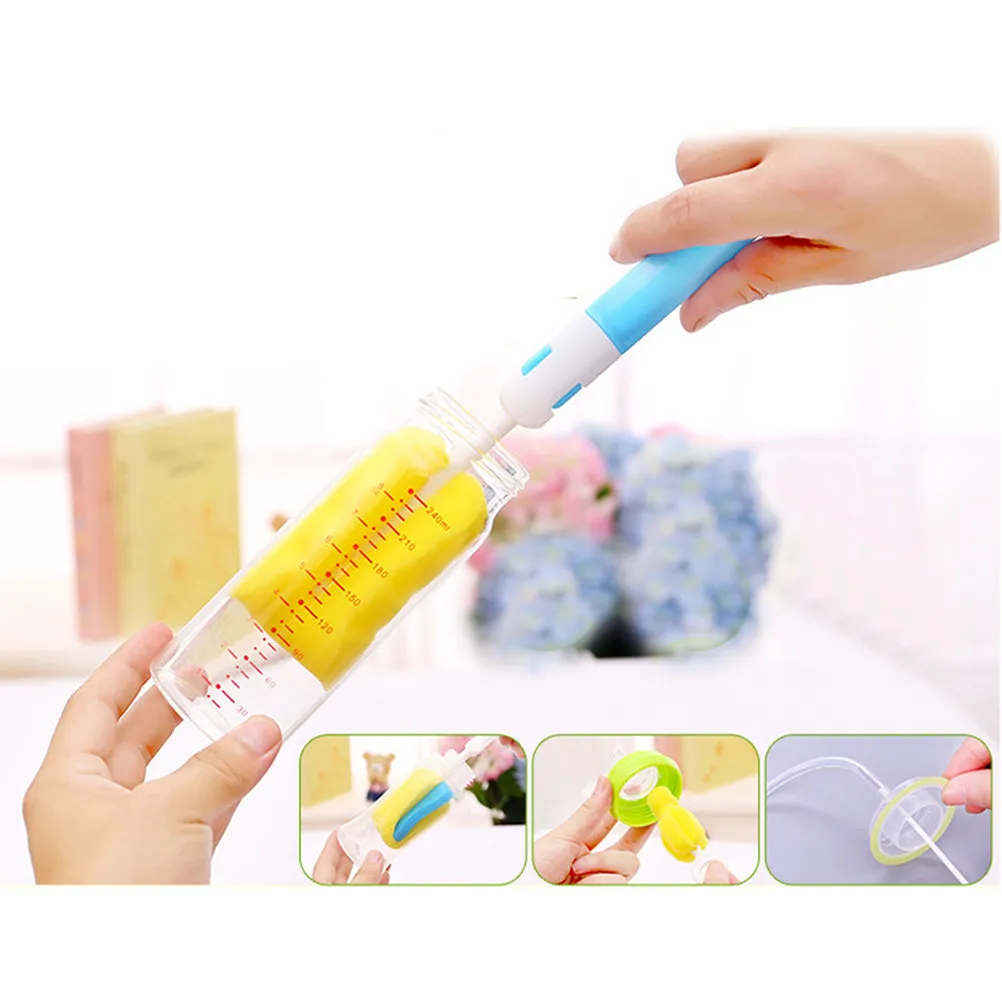 

Набор из 2 губчатых щеток для чистки детских бутылочек, мягкий скребок, подходит для сосок, маленьких бутылочек, деталей насосов, с пластиковой ручкой