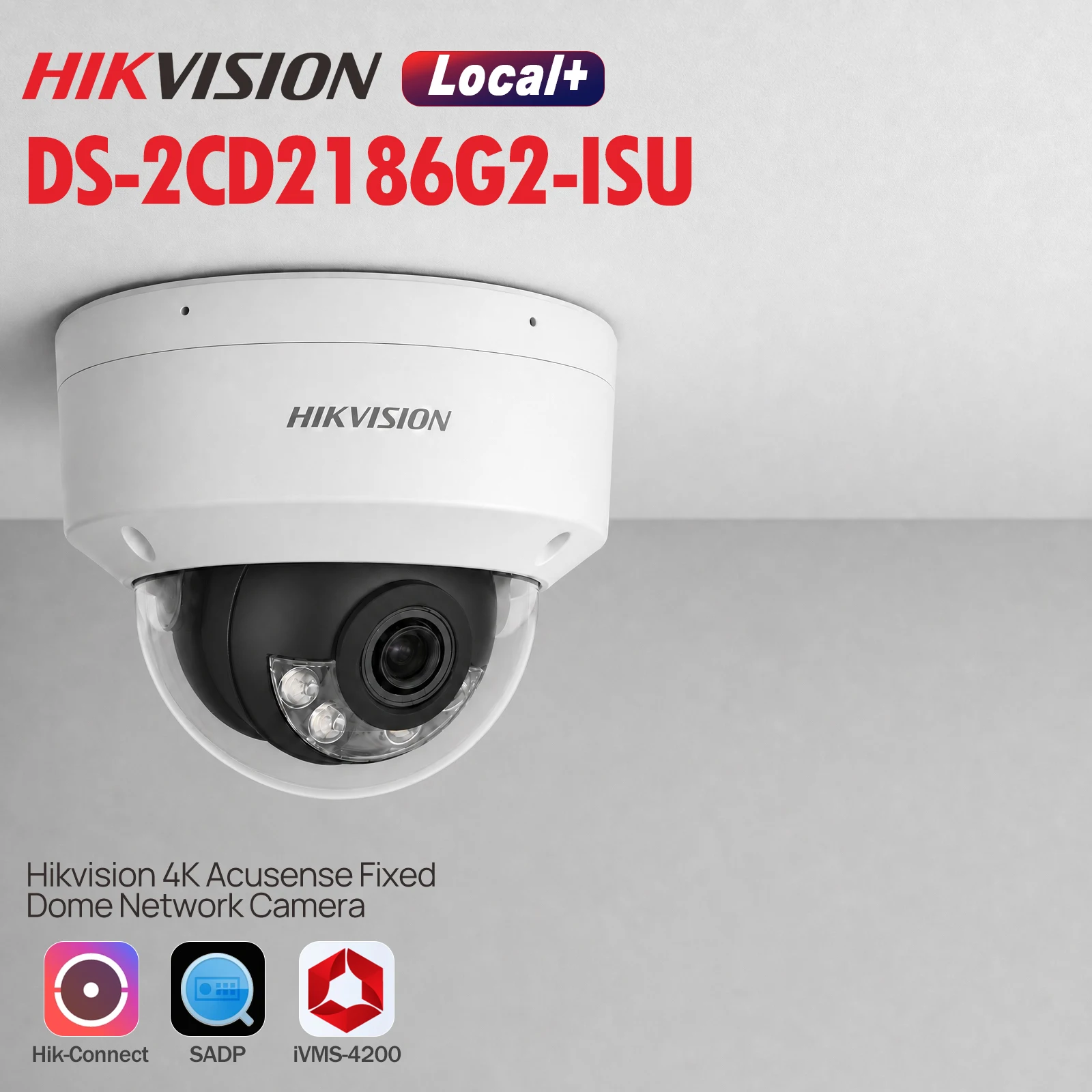 Hikvision DS-2CD2186G2-ISU Telecamera IP Dome 8MP 4K DarkFighter AcuSense con Rilevamento Umano e Veicoli, Riconoscimento Facciale, Microfono Integrato, Allarme Audio, I/O 120dB, WDR, IK10, IP67, PoE,