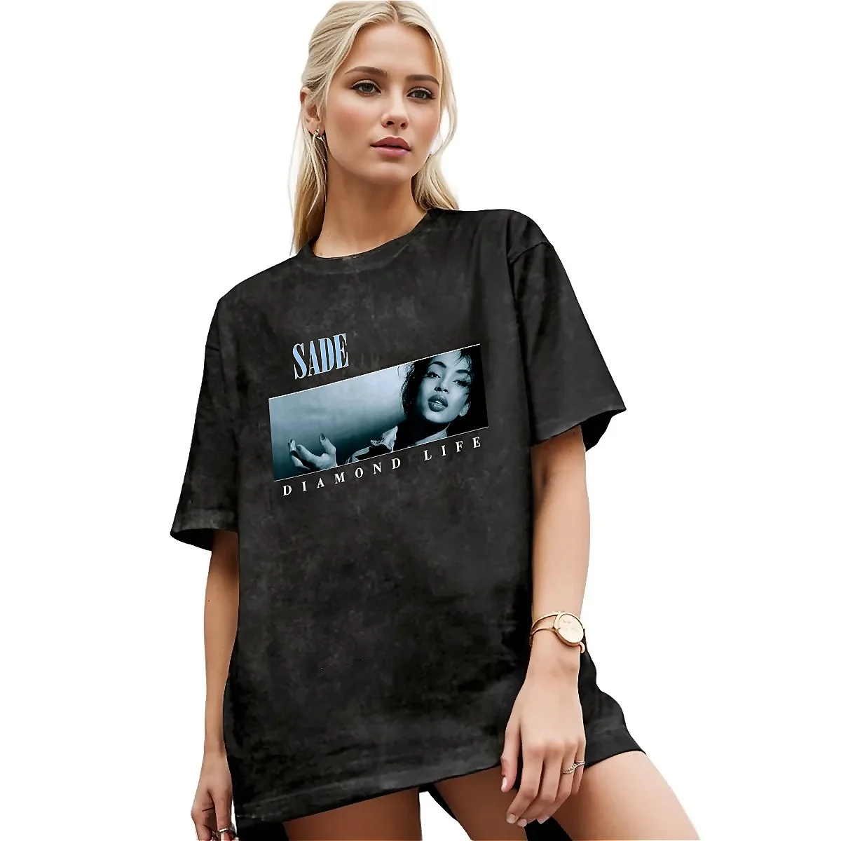Saded Diamond Life Washed T-Shirt Men Vintage Music Y2K Simple T 