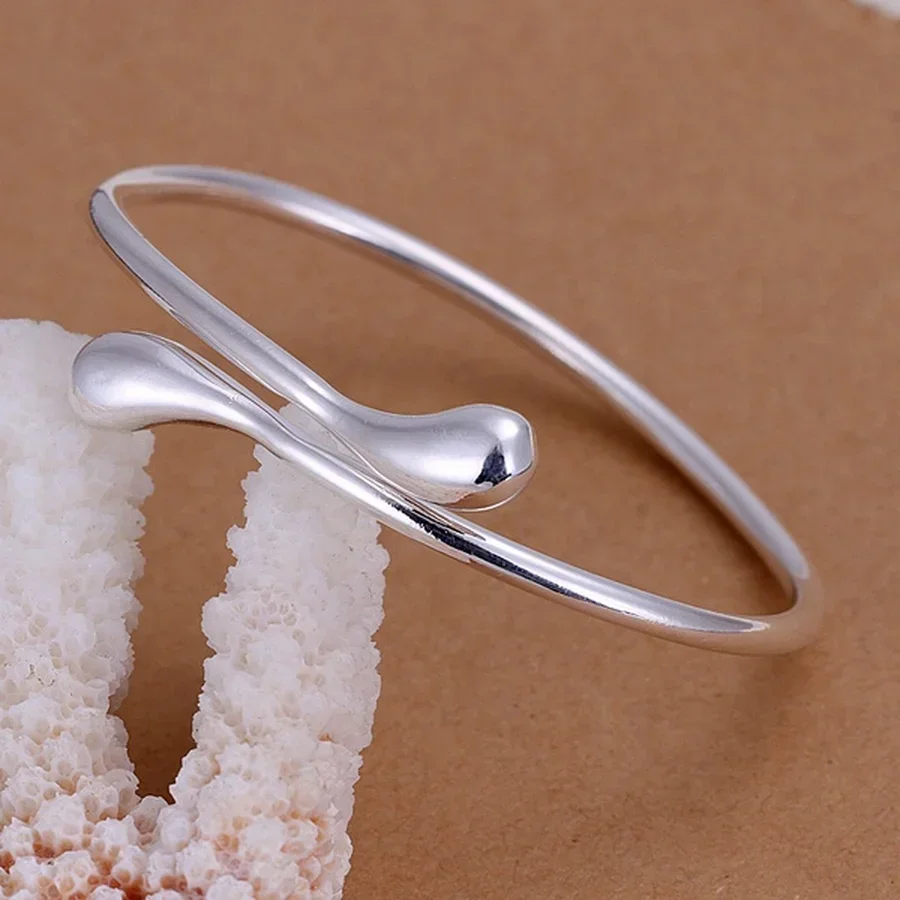 925 Sterling Silver Bangle Lady Wedding Favorite Gift Fashion Jewelry Popular Charm Water Drops Open Cuff Bracelet
