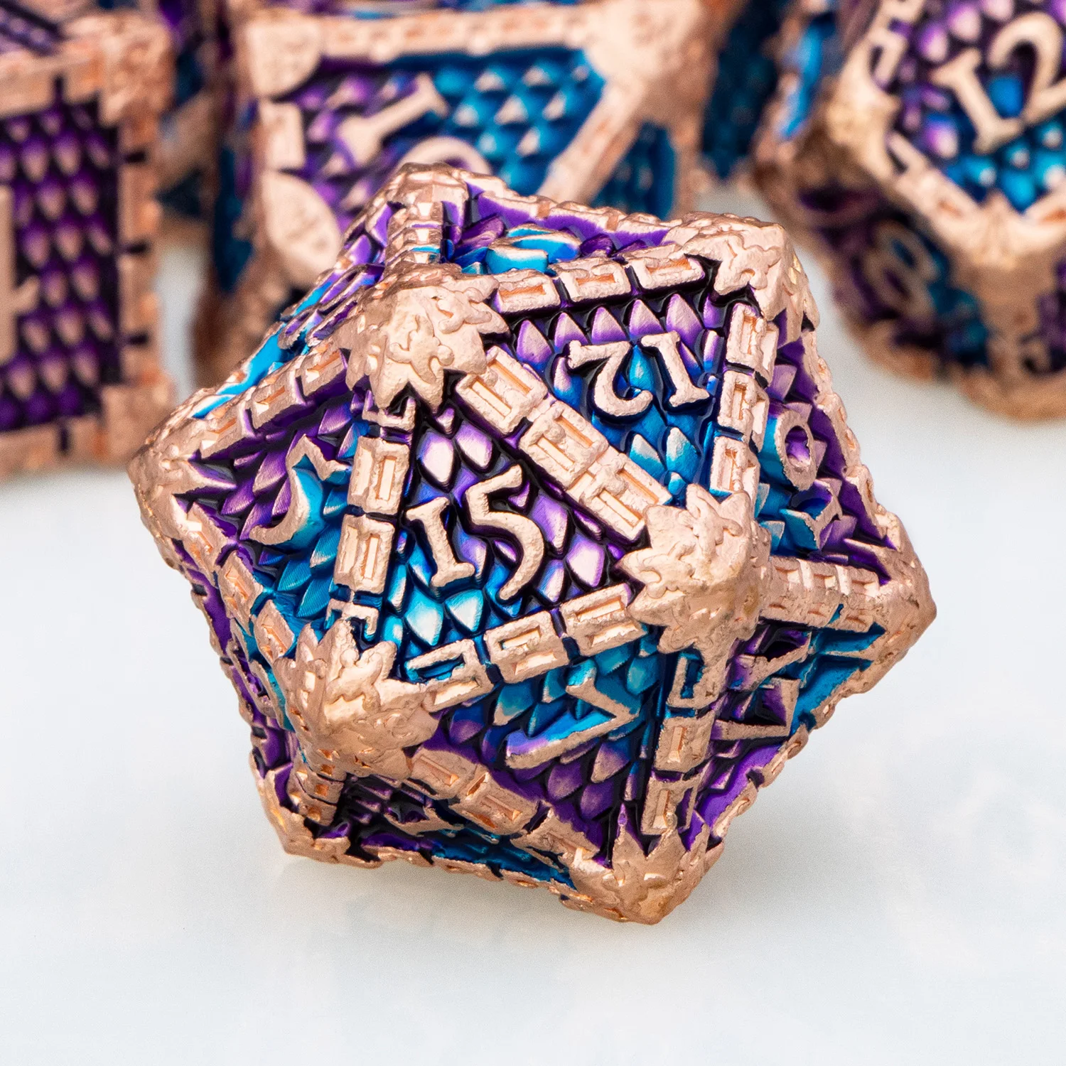 Blue Purple Dnd Metal Dragon Dice Set D20 D and D Dungeon and Dragon Tabletop Role Playing Game RPG Polyhedral D&D Roll Dice