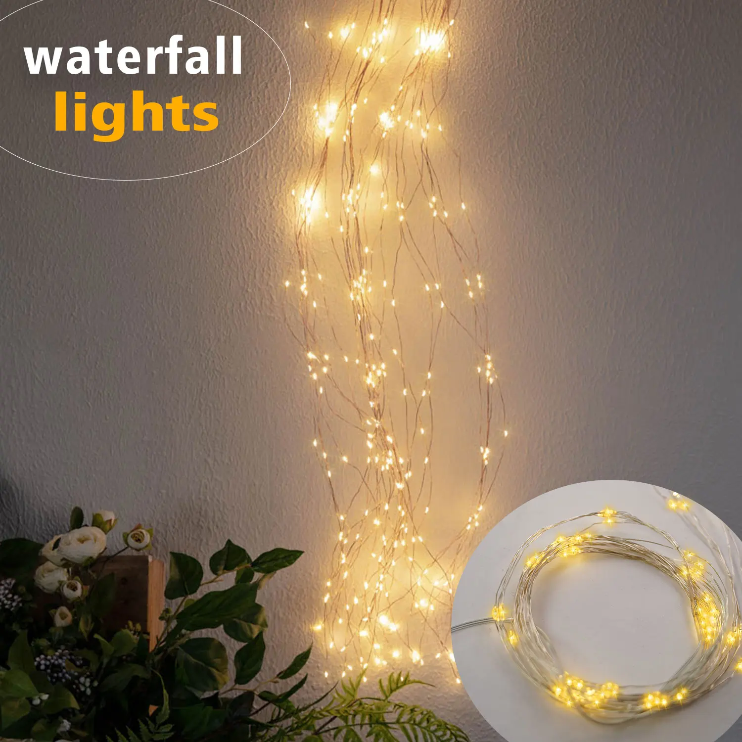 2Meter Battery Powered Branch Lights Ins 2XAA Battery Box Waterfall Lights Decoration for Indoor Wedding Christmas Tree Party