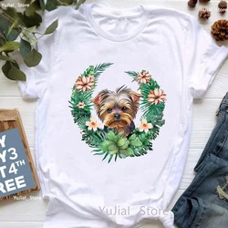Kawaii Yorkie Mom Graphic Print T-Shirt Women Dog Lover Flower Tshirt Femme Harajuku Shirt Summer Tops Fashion T Shirt Female