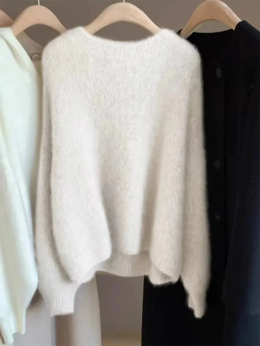 

Korean Style Round Neck Pure Wool Sweater Women Lazy Knitted Shirt Gentle Wind Outerwear Autumn Winter New Arrival Fashion