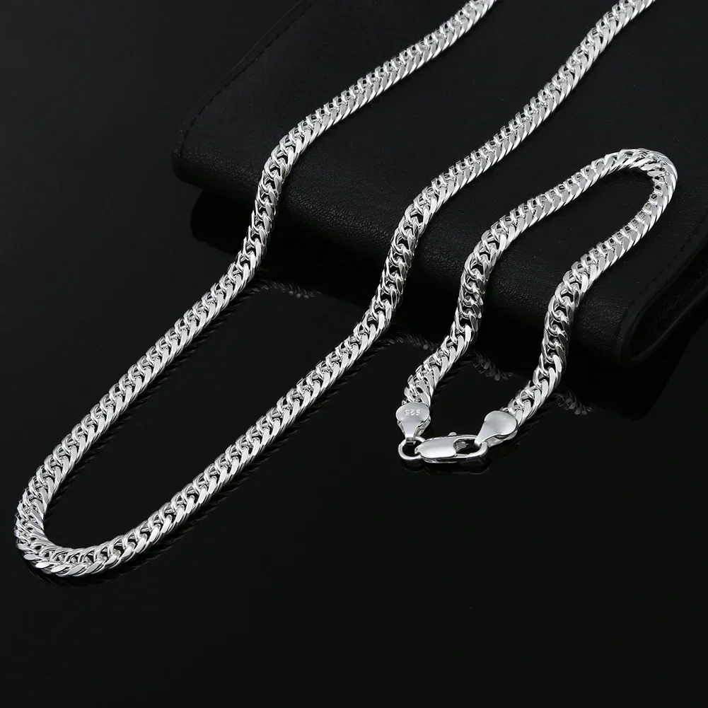 

925 Sterling Silver Charms Man 6MM Geometric Chain Bracelets Neckalces for Women Fashion Party Wedding Jewelry Sets Holiday Gift