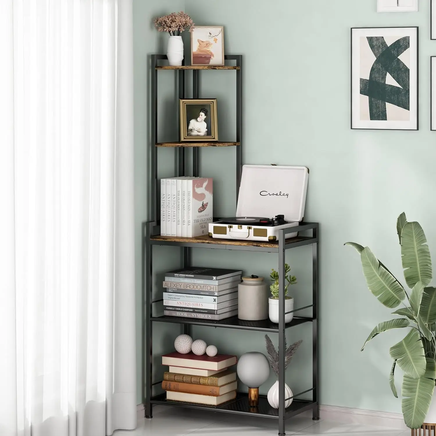 

5 Tier Corner Shelf Stand, Freestanding Corner Shelf Unit Bookshelf, Corner Table With Shelf, Tall Storage Organizer Ra For