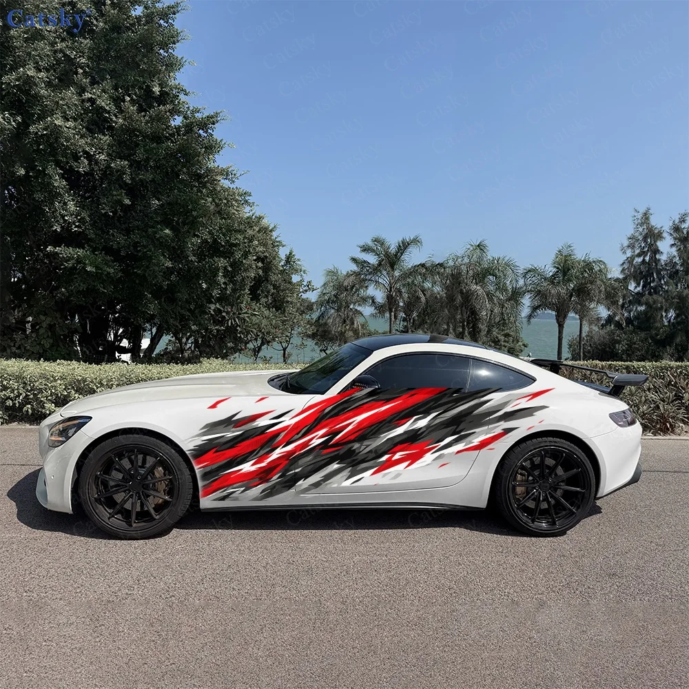 

2Pcs Dynamic Red, Black Stripes Design Car Side Stickers, Automotive Door Side Graphics for Cars, Car Decoration Accessory