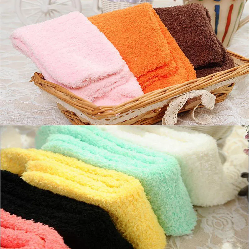 Women's Bed Socks Pure Color Fluffy Warm Winter Christmas Gift Soft Floor Home Candy Color Coral FLeece Velvet Socks Dropship