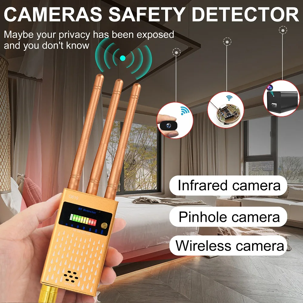 

Professional Anti Spy Camera Detects Bug GSM Audio Devices GPS Tracker Locator Finder Eavesdropping WiFi Wireless RF Signal Scan