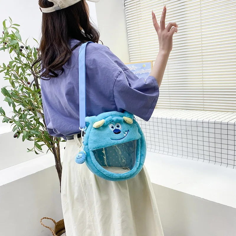 Japanese New Disney Anime Lots-O-Huggin Bear Alien Mike Sullivan Large-Capacity Girl One-Shoulder Bag Plush Transparent Handbag