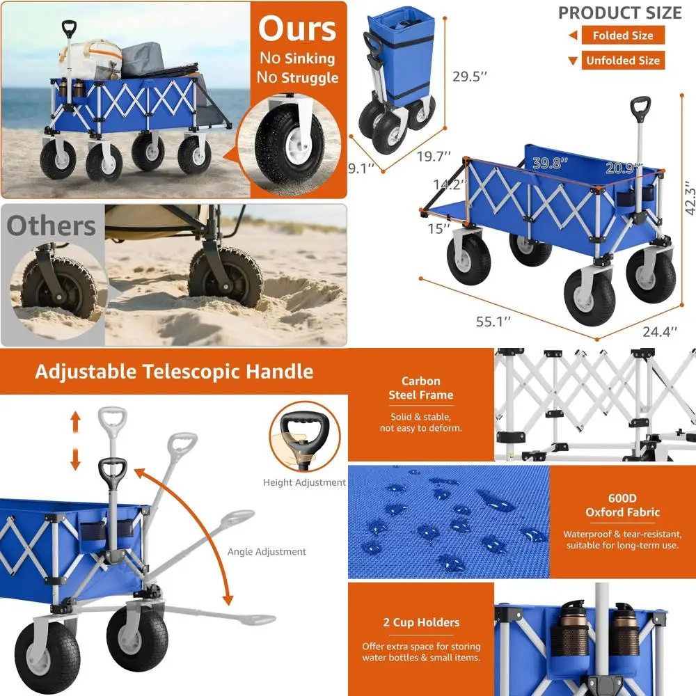 

Collapsible Sand Wagon with 10 Heavy-Duty Wheels for All-Terrain Use - Ideal for Camping and Beach Adventures