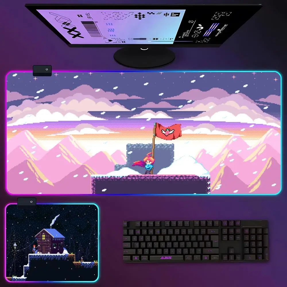 Game Pixel Celeste Mouse Pad RGB Luminous 900x400x3mm Thickened  Large Table Pad Encrypted Anti Skid Super Large Mouse Pad