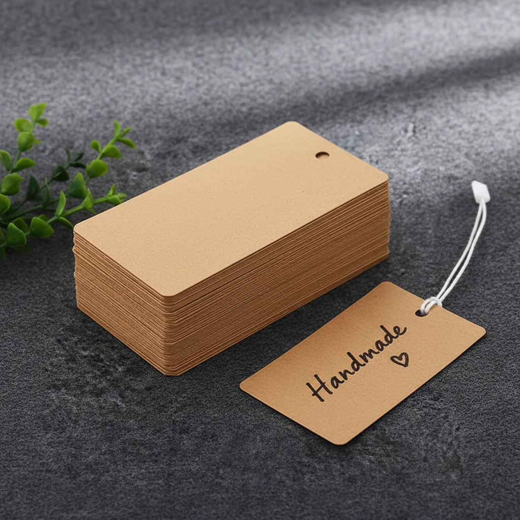 100PCS Handmade Price Labels Clothes White Kraft Paper Gift Tag Birthday Packaging Label DIY Making Cardboard Jewelry Packaging