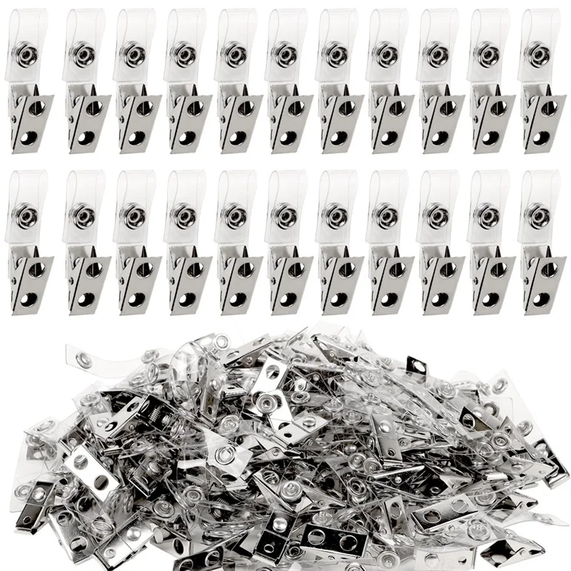 150Pc Metal Badge Clips With Clear PVC Strap -Strap Clip Adapter For Securely Holding ID &Proximity Cards,Business Cards