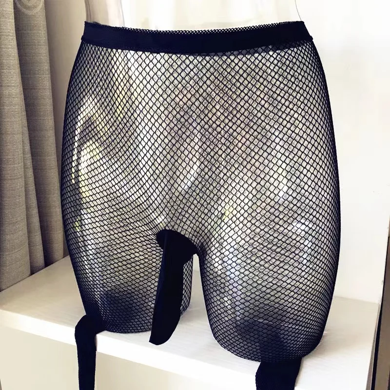 Men's Mesh Tight Hollow Bottomed Pantyhose Anti-hook Silk Fishing Net Long Stockings Sexy Man Gay Bar Show Trousers Male