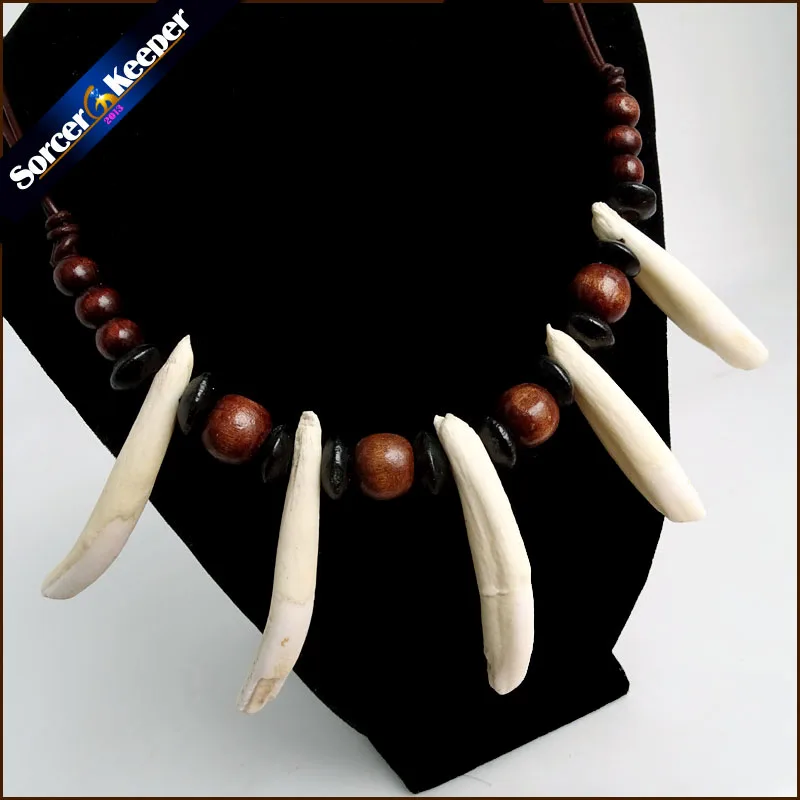 Women Men Tibet Jewelry Amulet White Real Wolf Tooth Fangs Canine Bone Carving Pendant Surfer Leather Rope Necklace Adjustable