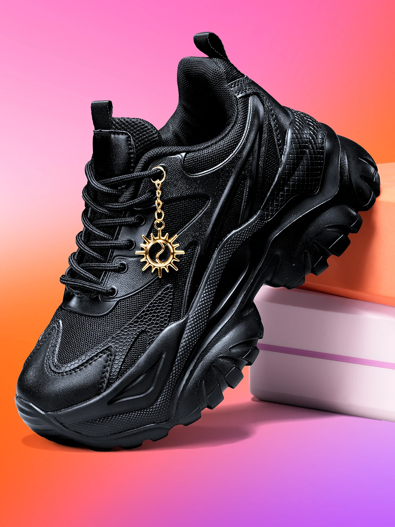 

Women Fashion Casual Shoes 7cm Platform Sneakers Eva Lightweight Breathable Black Dad Shoes Plus Size Sports Footwear Sun Chain