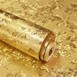 Gold foil wallpaper European style golden yellow brushed ceiling KTV Buddha hall hotel background wall papers painted with glue