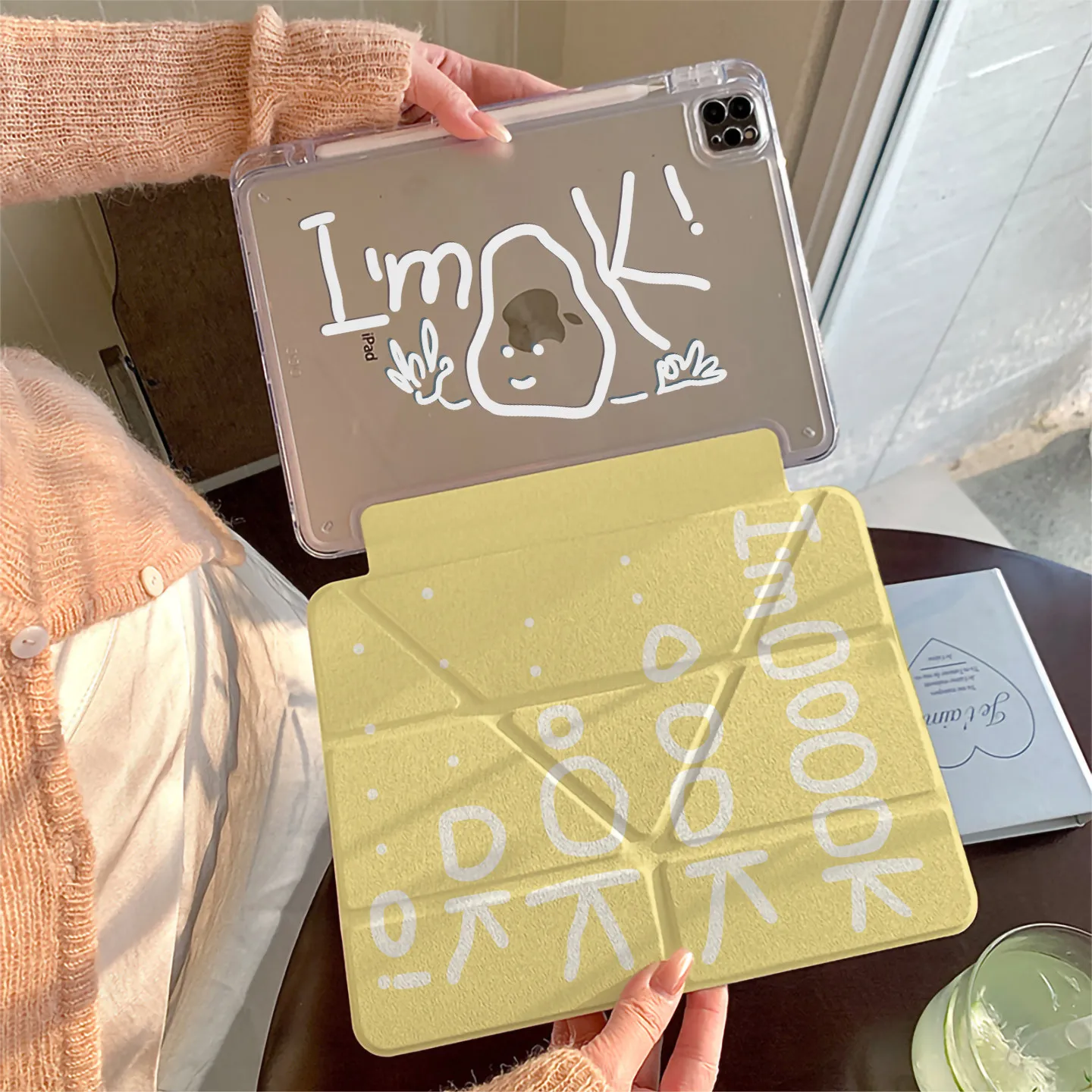 

Yellow Background I'mOK For iPad Pro 11 M2 M3 M4 M5 A16 2025 Air4 5 6 7 12.9/13/9.7/10.2/10.5/9.7in 5th 6th 7/8/9 10th 11thCover
