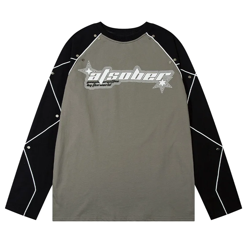 Magliette a maniche lunghe da uomo Street Racing maglietta a maniche Raglan Color block top Harajuku felpe Casual Hip Hop pullover