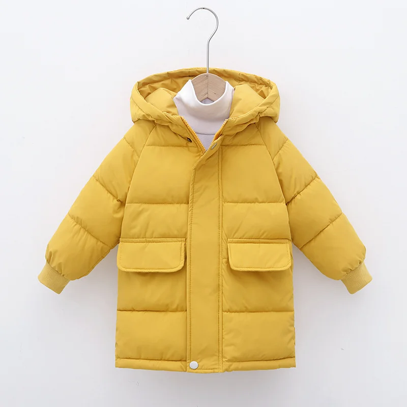 2023 New Fashion Kids Hooded Warm Coats Autumn Winter Thicken Down Jackets Boys Girls Windproof Zip Long Parkas Children Clothes