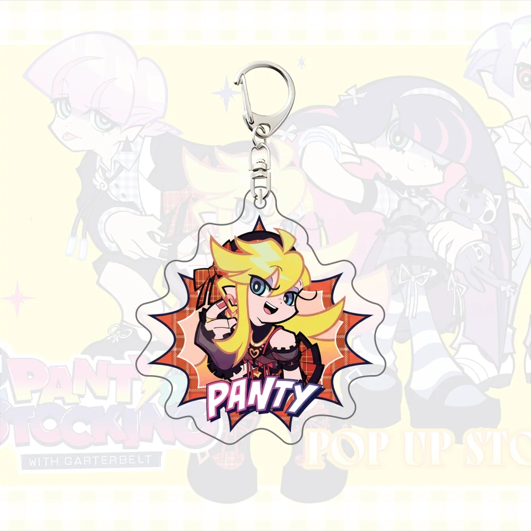 New Panty & Stocking with Garterbelt Gingham Check Acrylic Keychain, Panty Stocking Anime Keyring, Bag Pendant Limited Edition