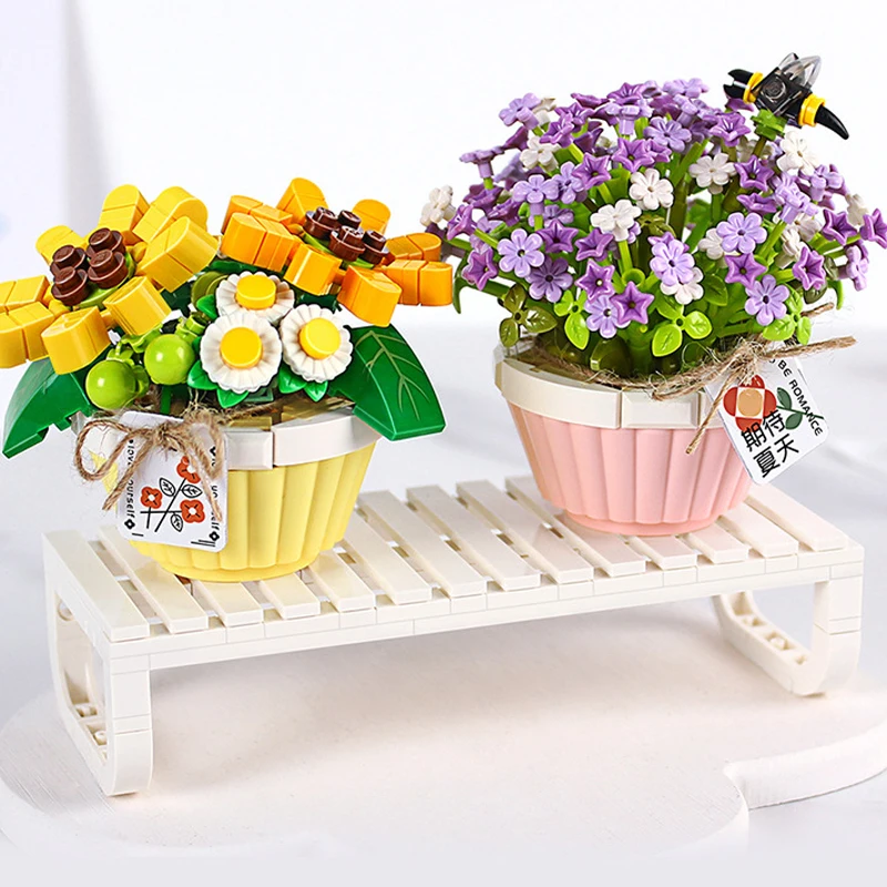 DIY Romantic Flowers Room Decorators Aesthetic Toys for Girls Girlfriend House Building Blocks Classic Model Mini Bricks Sets