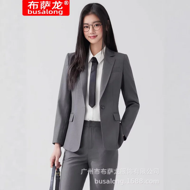 

Gray long-sleeved blazer with a small suit collar, women's pants and skirt, college style, cross-border foreign trade wholesale,
