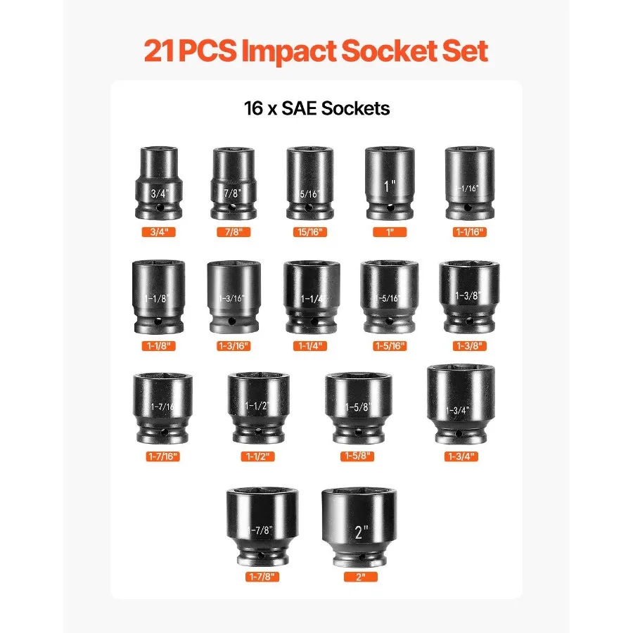 Impact Socket Set Impact Sockets 3 4 Inches 21 Piece 3 4 Inches to 2 Inches SAE