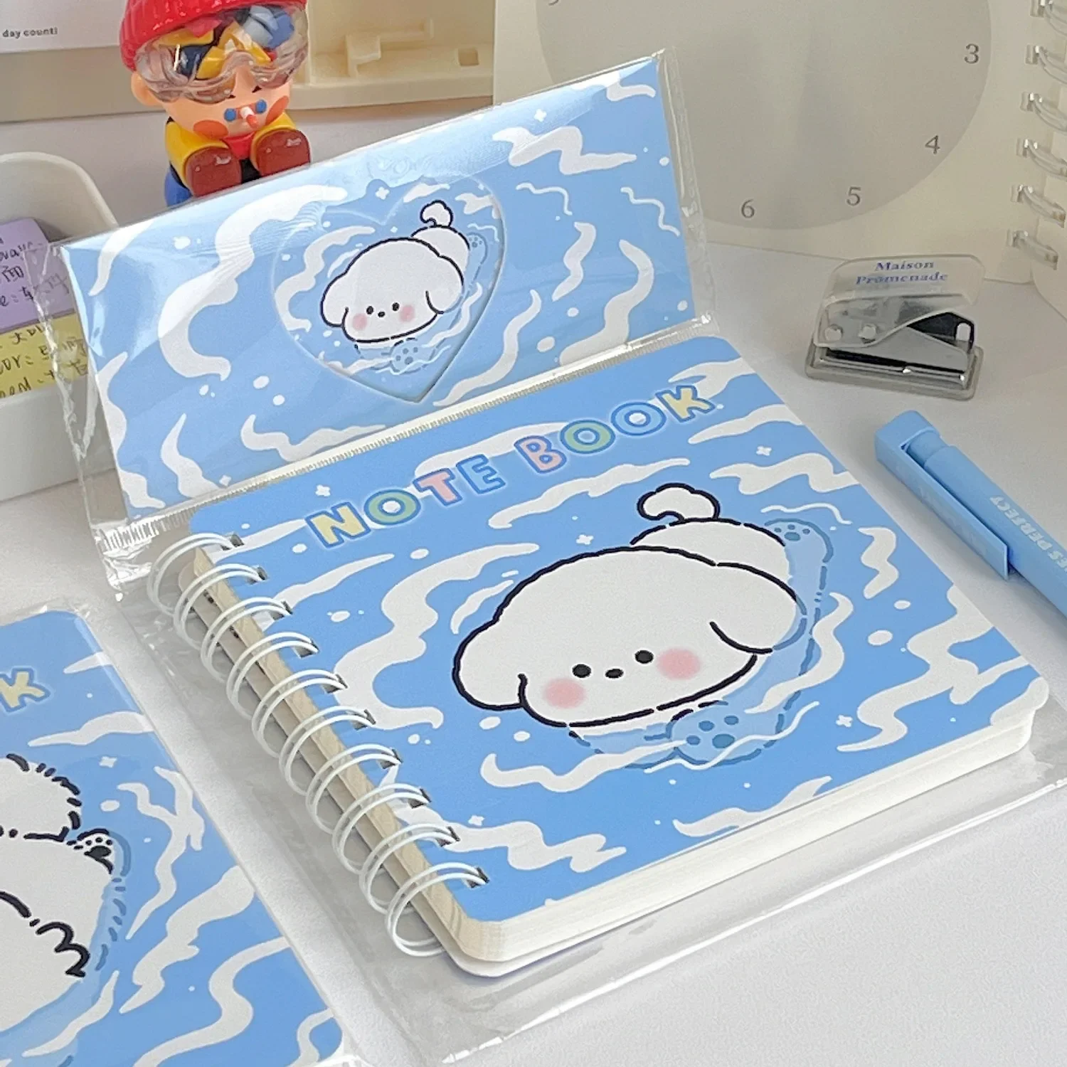 IFFVGX 100 Original Design Kawaii Bib White Dog Spiral Coil  Notebook Sketchbook Painting Diary Drawing Office School Stationery