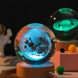 3D Laser Engraved Crystal Ball Miniature Universe Model Planet Glass Ball with Touch Switch LED Light Night Lamp Gifts for Kids