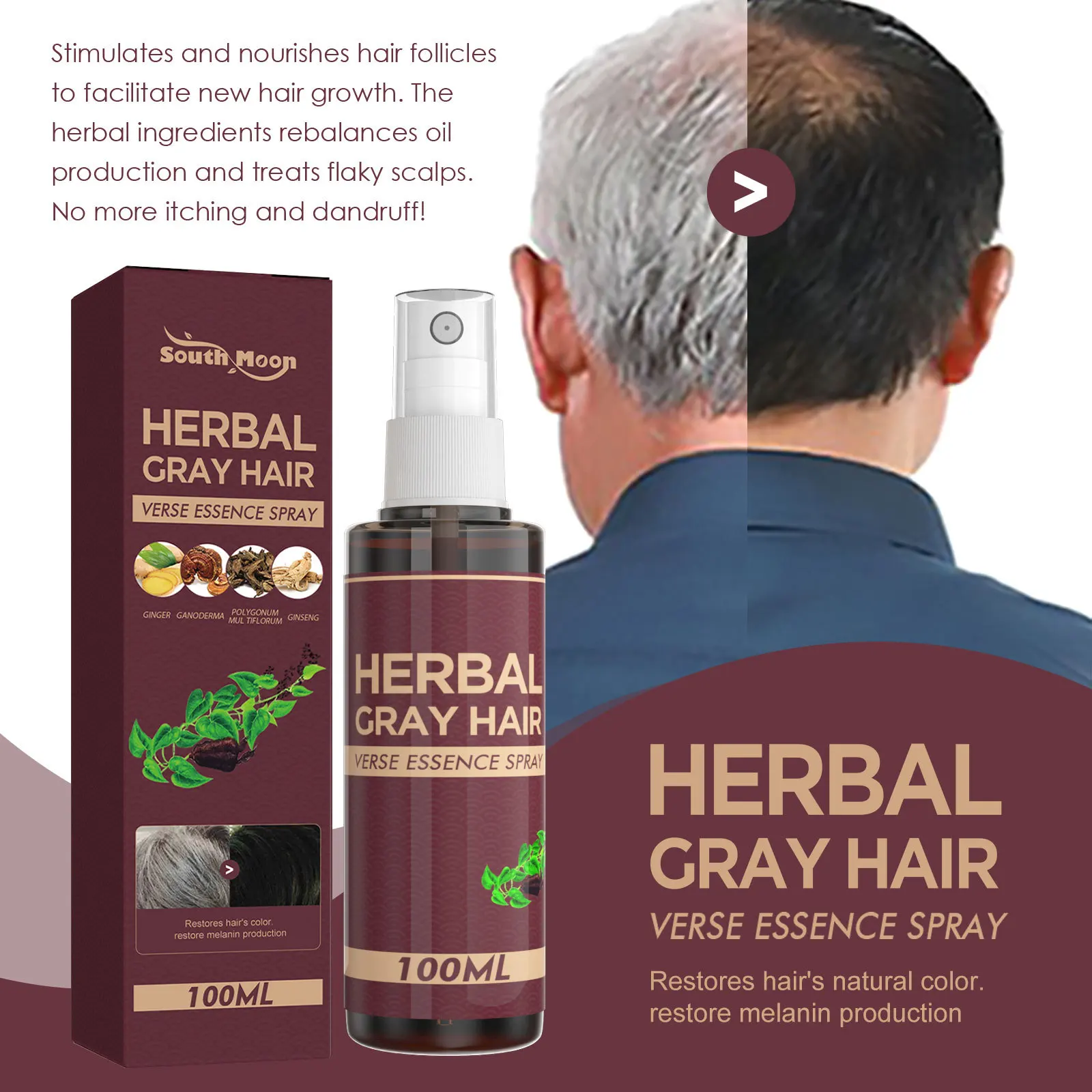 Gray White Hair Treatment Spray Anti Loss Hairs Darkening Serum Nourish Damage Scalp Reduce White Hair Herbal Blacken Hair Care