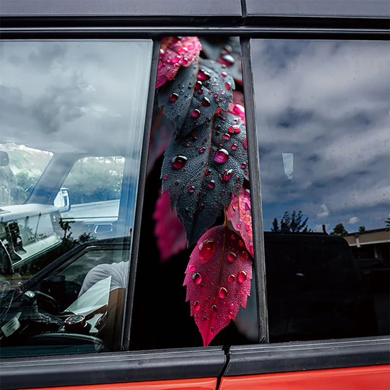 

2 pieces car center pillar stickers Dewy Purple-black Leaves Scratch-resistant protective film