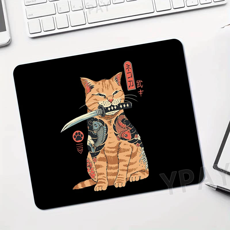 Small Mousepad Japan Cat Mousepads Keyboard Mat Deskpad Samurai Neko Desk Mats Company Black Mouse Pad For Gift