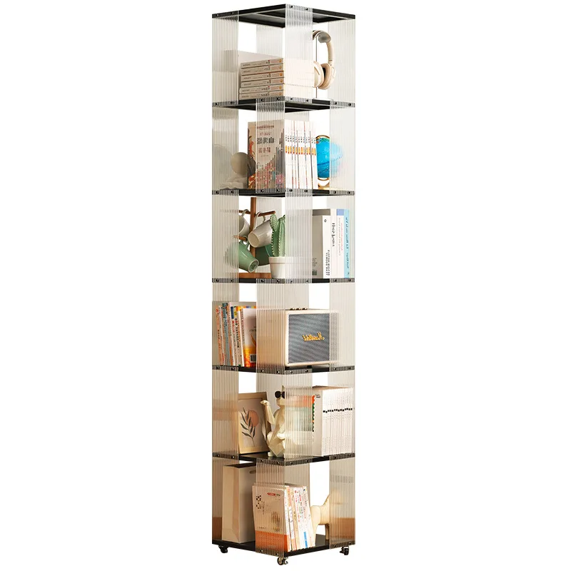 Household simple bookcase rotating bookshelf floor-to-ceiling multi-layer integrated wall storage shelf children's