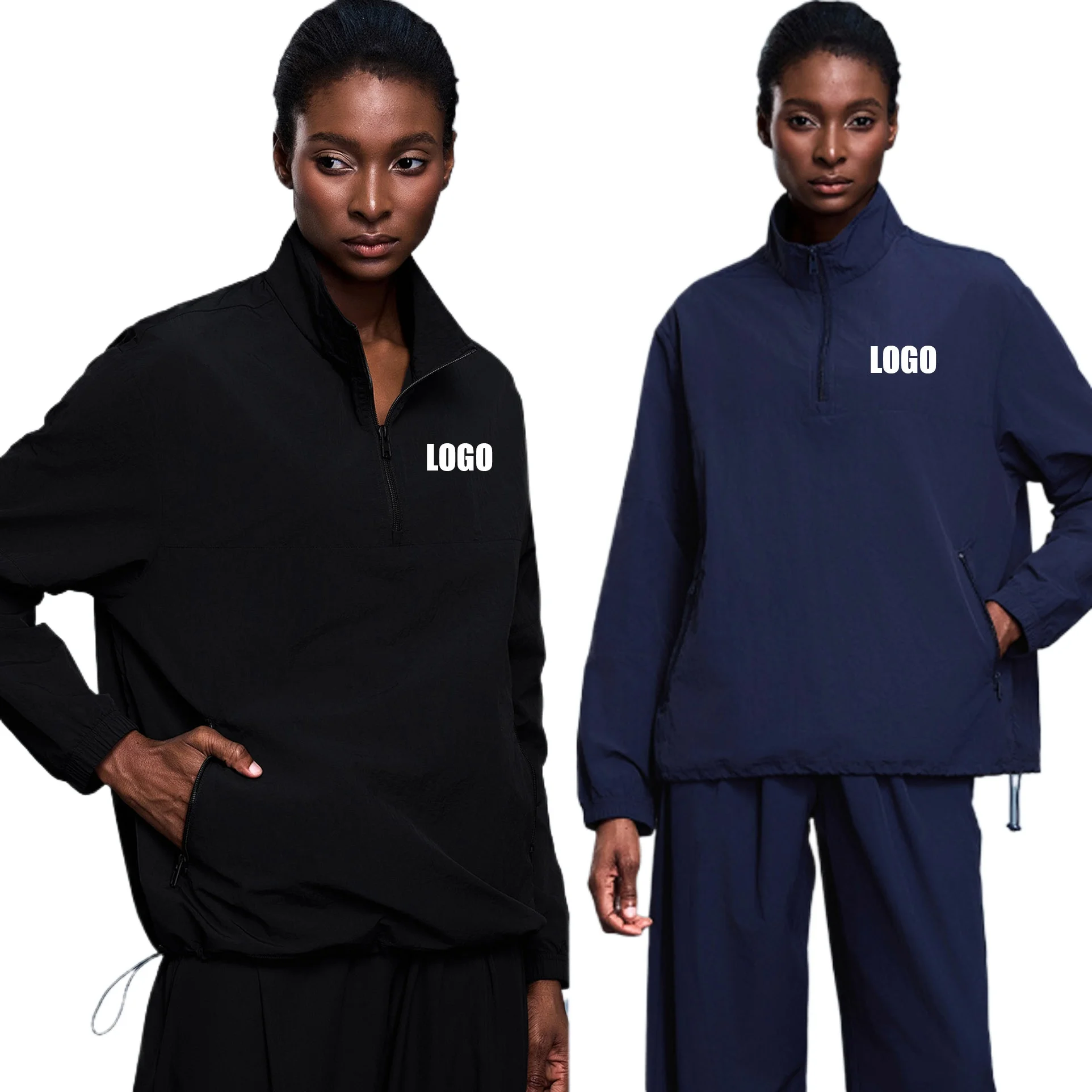 เสื้อแจ็คเก็ตออกกำลังกายกลางแจ้งกันน้ำสำหรับผู้หญิง แขนยาว คอตั้ง กันลม มีซิปครึ่งตัว สำหรับฤดูใบไม้ร่วง พร้อมโลโก้แบบกำหนดเอง