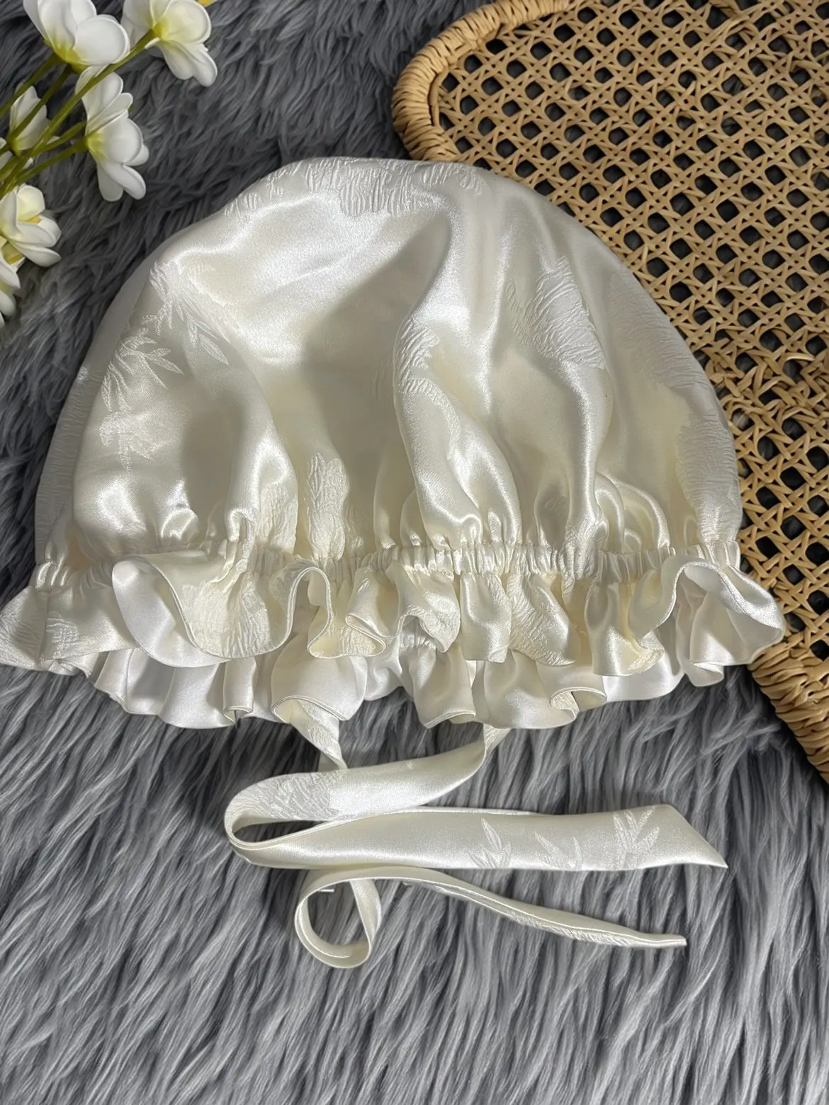 シルク刺繍入り女性用ナイトキャップ、ヘアタイ、妊娠中用シルク睡眠帽子、ユニバーサルラウンドトップ折りたたみ式オールシーズン対応